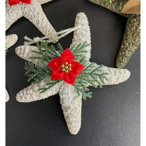 Starfish Christmas Holiday Glittery Ornaments Set Of‎ 4 Embellished - Picture 3 of 8